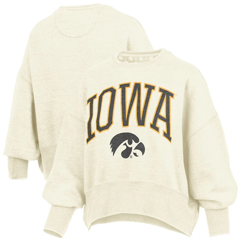 Women's Pressbox Natural Iowa Hawkeyes Oversized Waist-Length Crewneck Sweatshirt