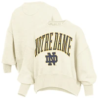 Women's Pressbox Natural Notre Dame Fighting Irish Oversized Waist-Length Crewneck Sweatshirt