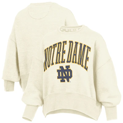 Women's Pressbox Natural Notre Dame Fighting Irish Oversized Waist-Length Crewneck Sweatshirt