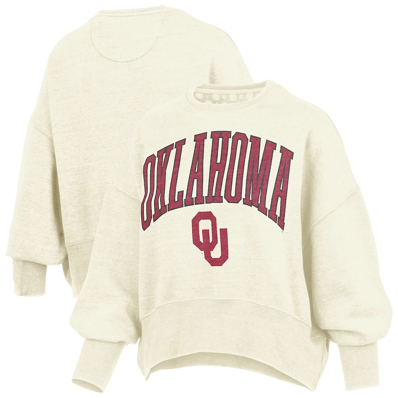 Women's Pressbox Natural Oklahoma Sooners Oversized Waist-Length Crewneck Sweatshirt