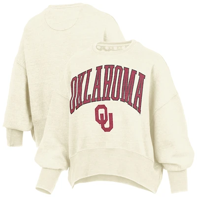 Women's Pressbox Natural Oklahoma Sooners Oversized Waist-Length Crewneck Sweatshirt