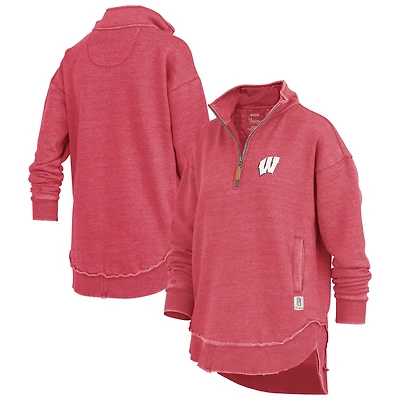 Women's Pressbox Red Wisconsin Badgers Northfork Sojourn Poncho Quarter-Zip Sweatshirt