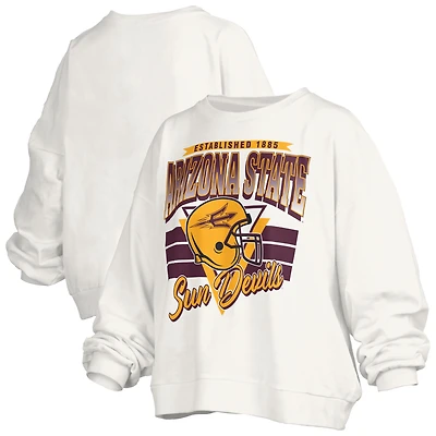 Women's Pressbox White Arizona State Sun Devils Oversized Janice Retro Waist-Length Pullover Sweatshirt