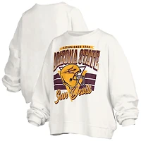 Women's Pressbox White Arizona State Sun Devils Oversized Janice Retro Waist-Length Pullover Sweatshirt