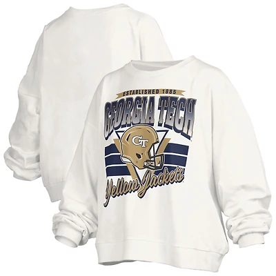 Women's Pressbox White Georgia Tech Yellow Jackets Oversized Janice Retro Waist-Length Pullover Sweatshirt