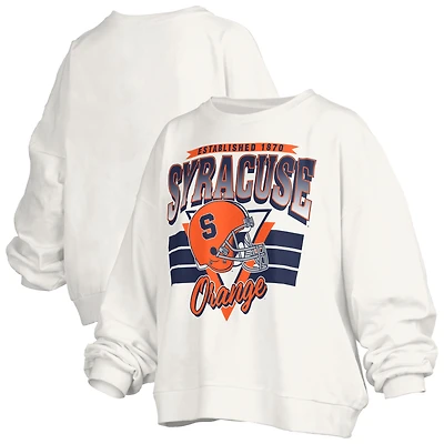 Women's Pressbox White Syracuse Orange Oversized Janice Retro Waist-Length Pullover Sweatshirt