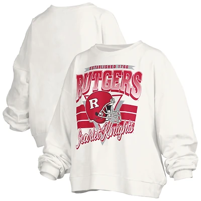 Women's Pressbox White Rutgers Scarlet Knights Oversized Janice Retro Waist-Length Pullover Sweatshirt