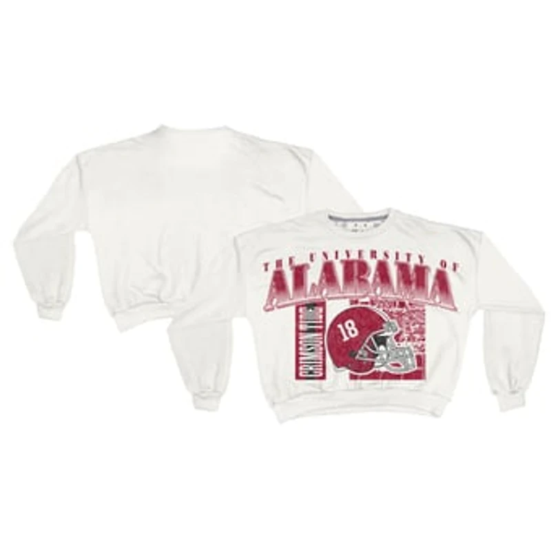 Women's Pressbox White Alabama Crimson Tide Oversized Janice Retro Waist-Length Sweatshirt