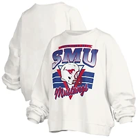 Women's Pressbox White SMU Mustangs Oversized Janice Retro Waist-Length Pullover Sweatshirt