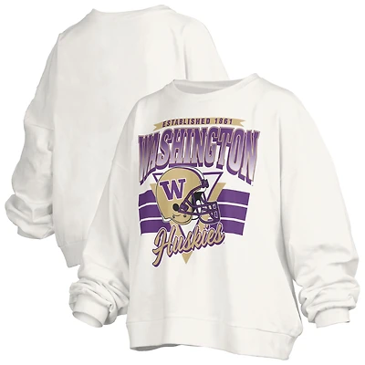 Women's Pressbox White Washington Huskies Oversized Janice Retro Waist-Length Pullover Sweatshirt