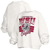 Women's Pressbox White Washington State Cougars Oversized Janice Retro Waist-Length Pullover Sweatshirt