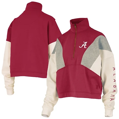 Women's Pressbox  Crimson Alabama Tide Ferrara Color Block Quarter-Zip Sweatshirt