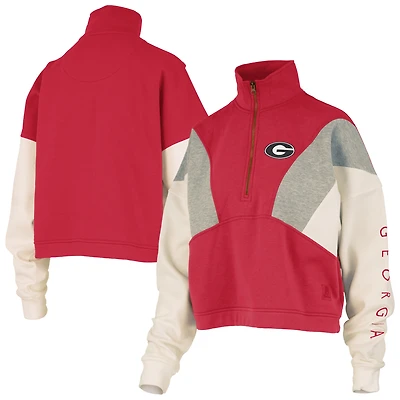Women's Pressbox  Red Georgia Bulldogs Ferrara Color Block Quarter-Zip Sweatshirt