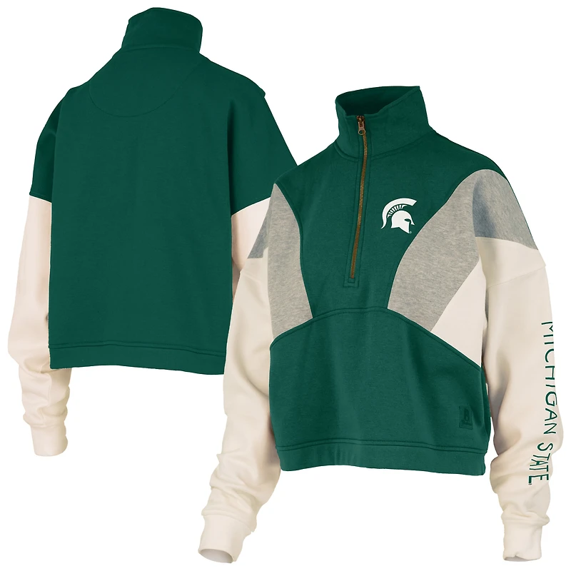 Women's Pressbox  Green Michigan State Spartans Ferrara Color Block Quarter-Zip Sweatshirt