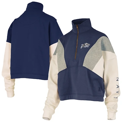 Women's Pressbox  Navy Midshipmen Ferrara Color Block Quarter-Zip Sweatshirt