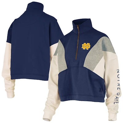 Women's Pressbox  Navy Notre Dame Fighting Irish Ferrara Color Block Quarter-Zip Sweatshirt