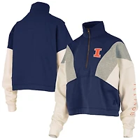 Women's Pressbox  Navy Illinois Fighting Illini Ferrara Color Block Quarter-Zip Sweatshirt
