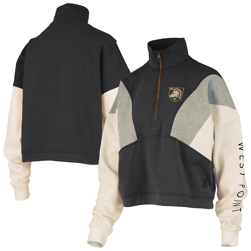 Women's Pressbox Black Army Knights Ferrara Color Block Quarter-Zip Sweatshirt