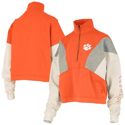 Women's Pressbox  Orange Clemson Tigers Ferrara Color Block Quarter-Zip Sweatshirt