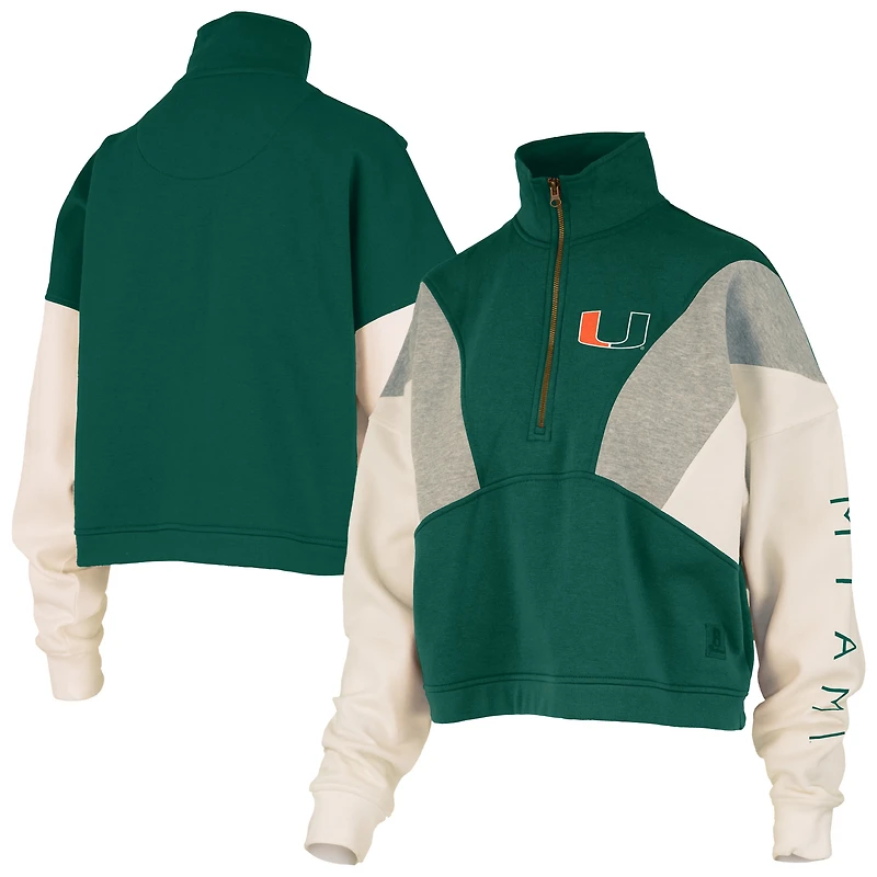 Women's Pressbox Green Miami Hurricanes Ferrara Color Block Quarter-Zip Sweatshirt
