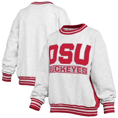 Women's Pressbox Heather Gray/Scarlet Ohio State Buckeyes Endzone Crewneck Sweatshirt