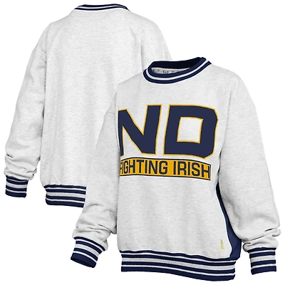 Women's Pressbox Heather Gray/Navy Notre Dame Fighting Irish Endzone Crewneck Sweatshirt