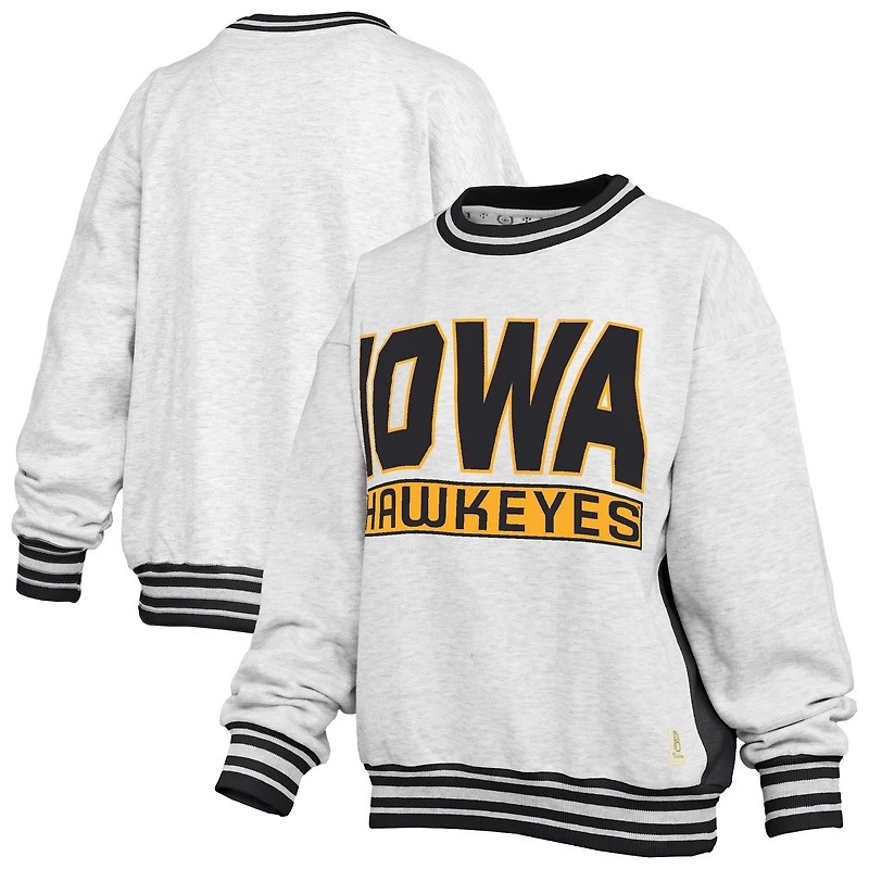 Women's Pressbox Heather Gray/Black Iowa Hawkeyes Endzone Crewneck Sweatshirt