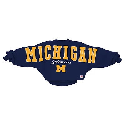 Women's Pressbox  Navy Michigan Wolverines Flannigan Oversized Dolman Pullover Sweatshirt