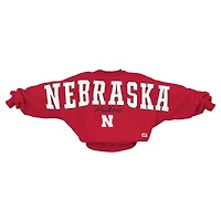 Women's Pressbox  Scarlet Nebraska Huskers Flannigan Oversized Dolman Pullover Sweatshirt