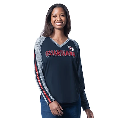 Women's G-III 4Her by Carl Banks Navy Cleveland Guardians Top Dog Raglan Long Sleeve V-Neck T-Shirt