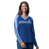 Women's G-III 4Her by Carl Banks Royal Los Angeles Dodgers Top Dog Raglan Long Sleeve V-Neck T-Shirt