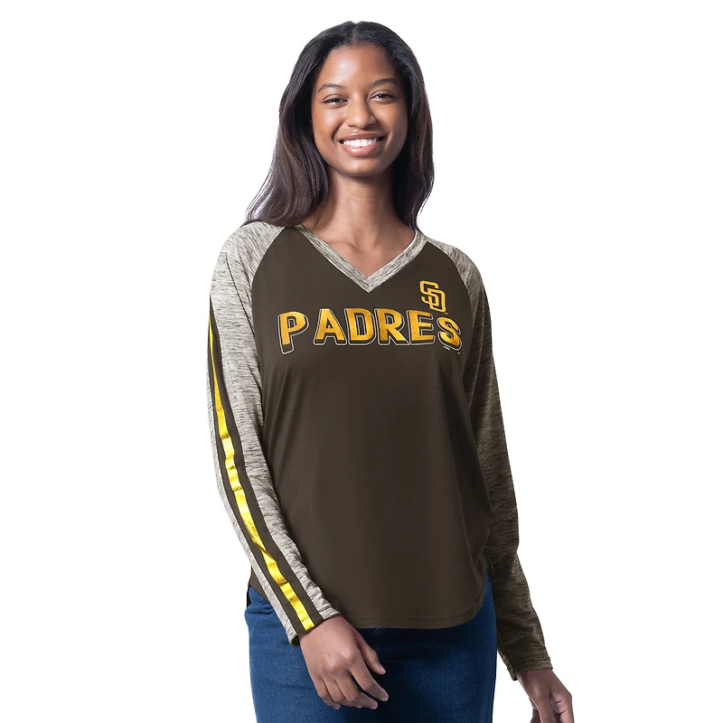 Women's G-III 4Her by Carl Banks Brown San Diego Padres Top Dog Raglan Long Sleeve V-Neck T-Shirt