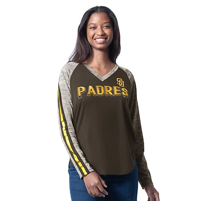 Women's G-III 4Her by Carl Banks Brown San Diego Padres Top Dog Raglan Long Sleeve V-Neck T-Shirt