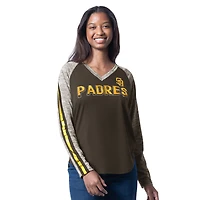 Women's G-III 4Her by Carl Banks Brown San Diego Padres Top Dog Raglan Long Sleeve V-Neck T-Shirt