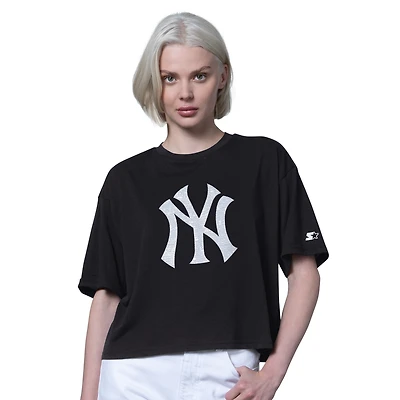 Women's Starter Black New York Yankees Holy Grail Boxy Cropped T-Shirt