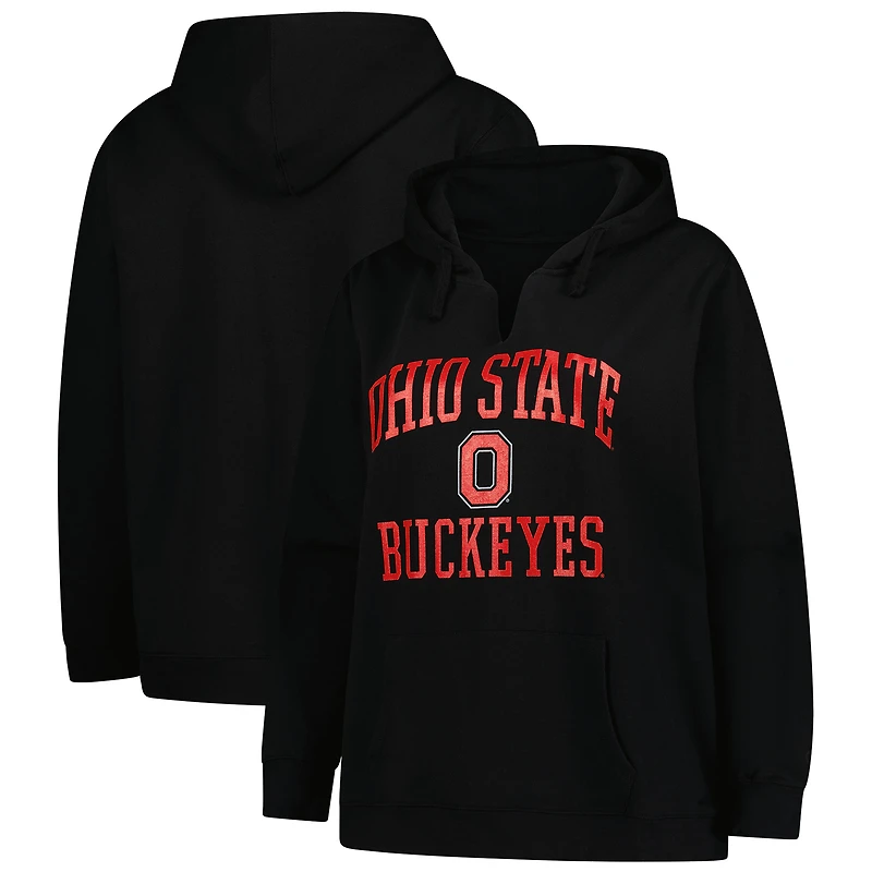 Women's Fanatics  Black Ohio State Buckeyes Heart & Soul Notch Neck Pullover Hoodie