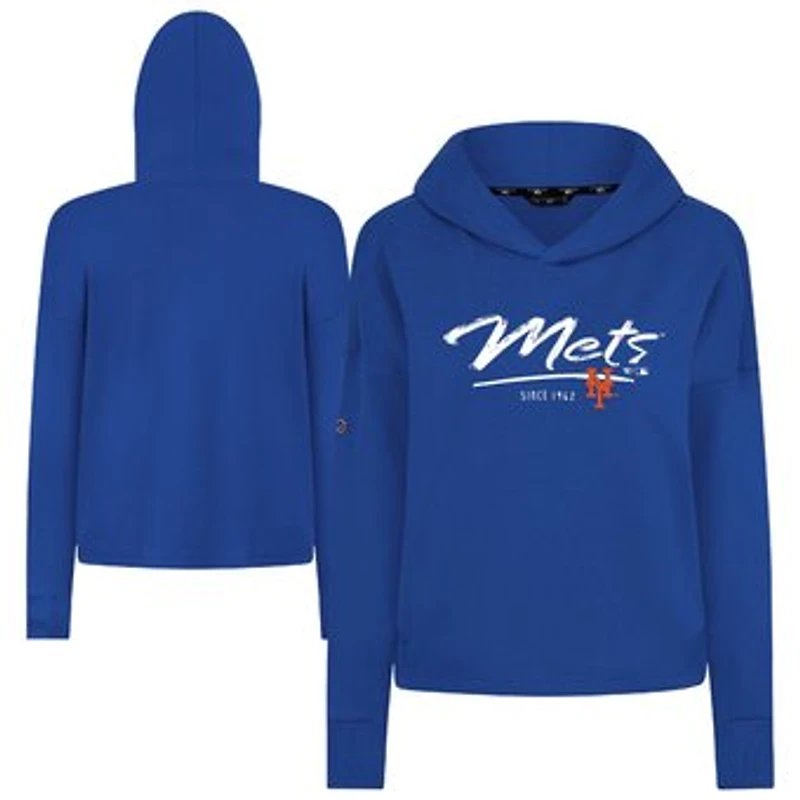 Women's Levelwear Royal New York Mets Tri-Blend Sweet Express Cropped Pullover Hoodie