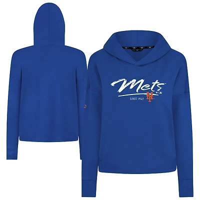 Women's Levelwear  Royal New York Mets Tri-Blend Sweet Express Cropped Pullover Hoodie