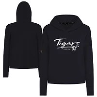 Women's Levelwear  Black Detroit Tigers Tri-Blend Sweet Express Cropped Pullover Hoodie