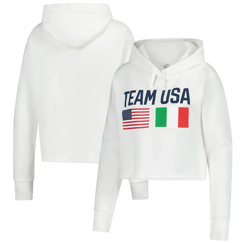 Women's White Team USA Country Flags Cropped Fleece Hoodie