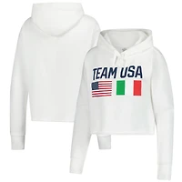 Women's White Team USA Country Flags Cropped Fleece Hoodie