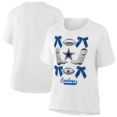 Women's White Dallas Cowboys Coquette Bow and Boots T-Shirt