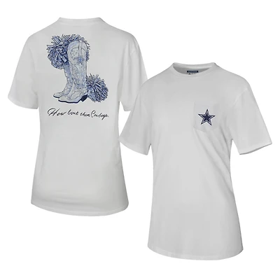Women's Lauren James White Dallas Cowboys How Bout Boots? Pocket T-Shirt