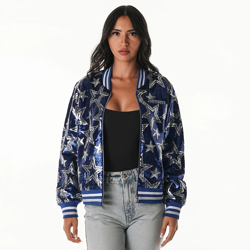 Women's The Wild Collective Royal Dallas Cowboys Sequin Full-Zip Bomber Jacket