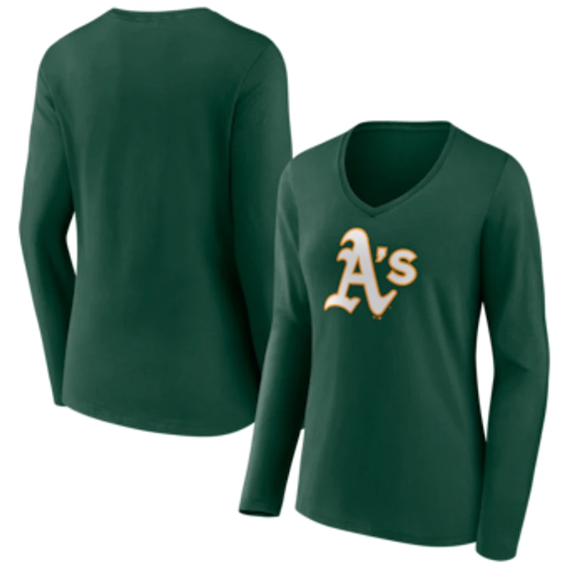Women's Green Athletics Logo Long Sleeve V-Neck T-Shirt