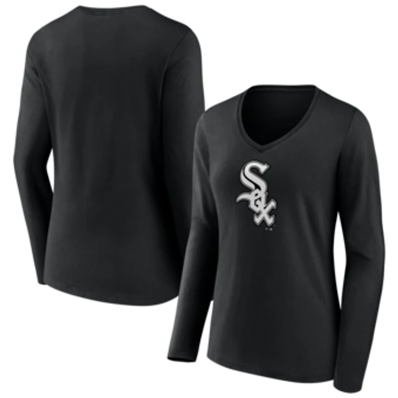Women's Black Chicago White Sox Logo Long Sleeve V-Neck T-Shirt