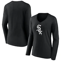 Women's Black Chicago White Sox Logo Long Sleeve V-Neck T-Shirt