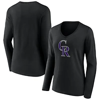 Women's Black Colorado Rockies Logo Long Sleeve V-Neck T-Shirt