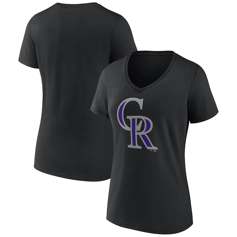 Women's Black Colorado Rockies Logo V-Neck T-Shirt