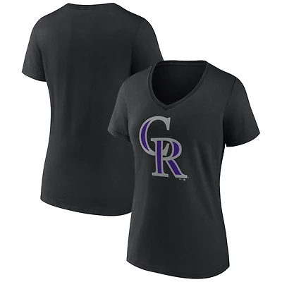 Women's Black Colorado Rockies Logo V-Neck T-Shirt